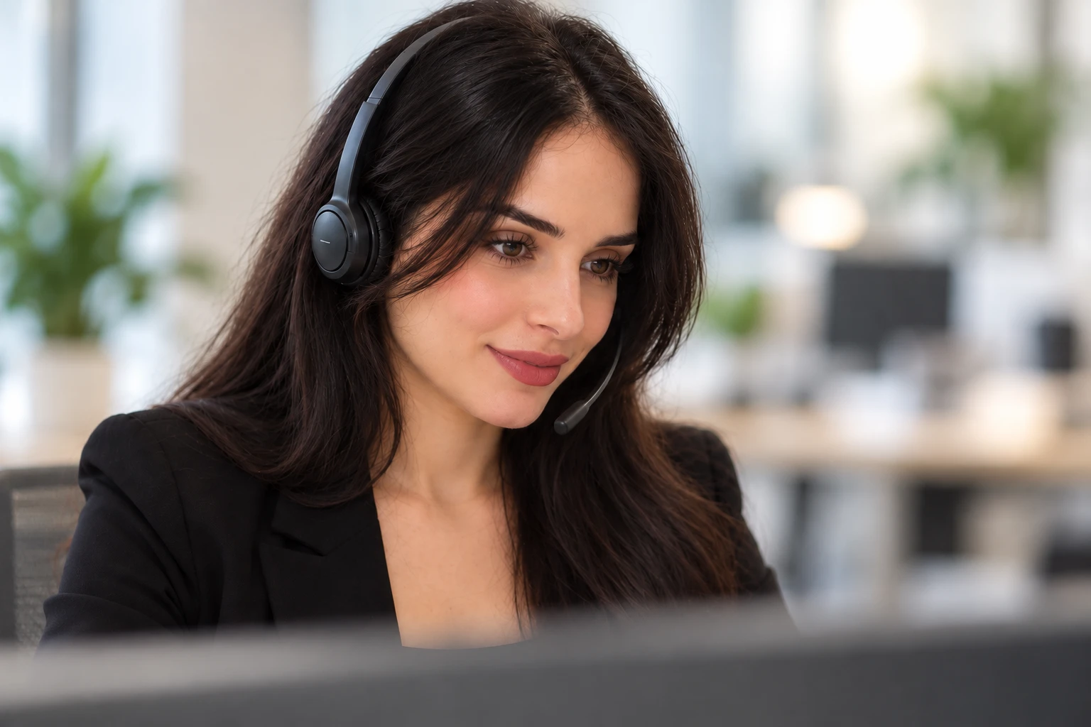 An aiSTART technical support specialist wearing a headset with a microphone, helping a school over a call